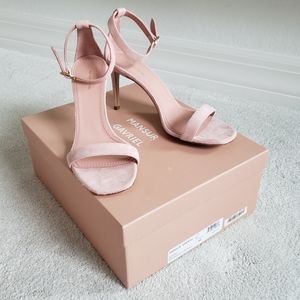 NIB. MANSUR GAVRIEL soft pink suede heeled sandals
